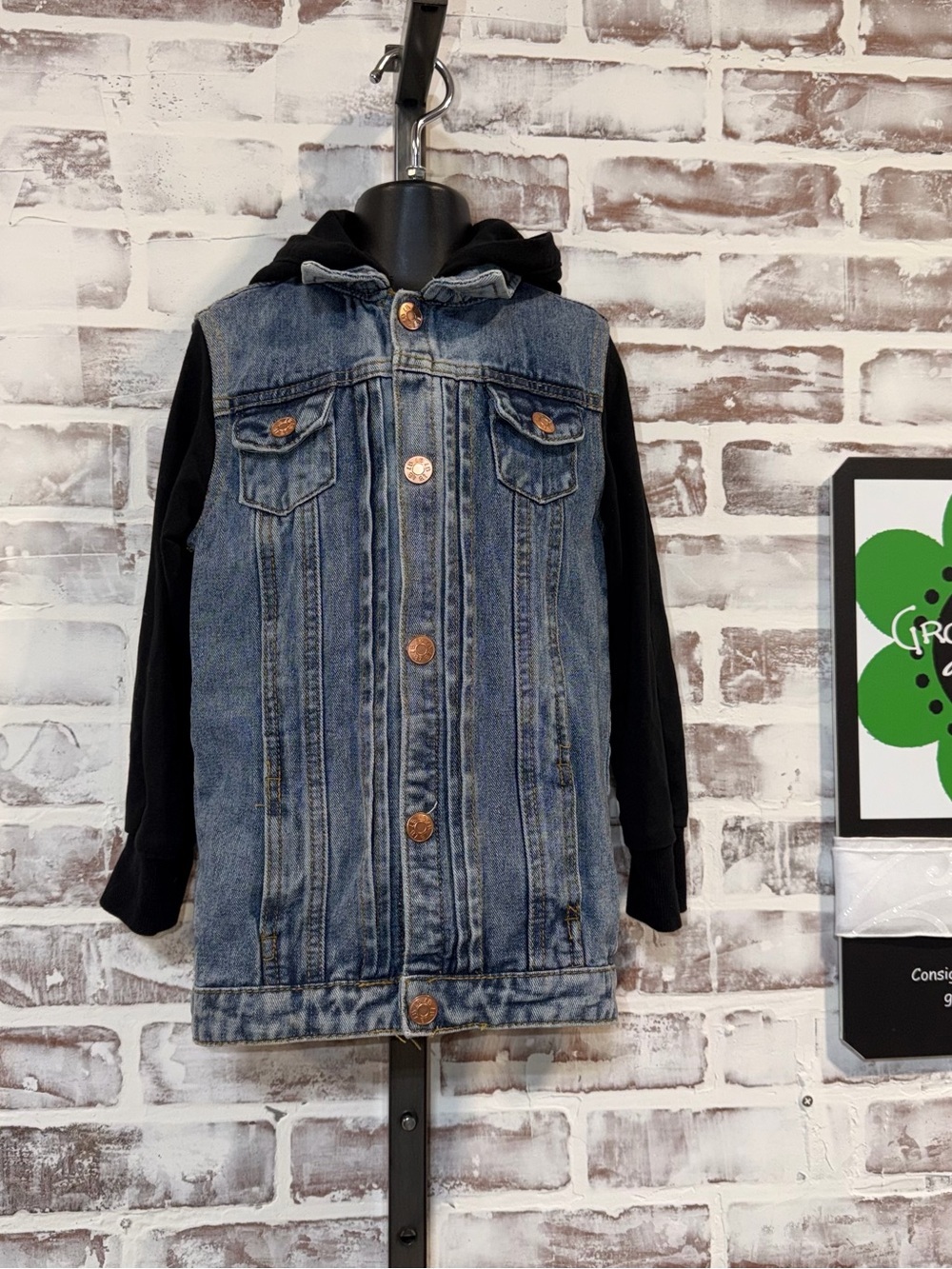 Little Bipsy Blue Denim Jacket with Black Hood & Sleeves